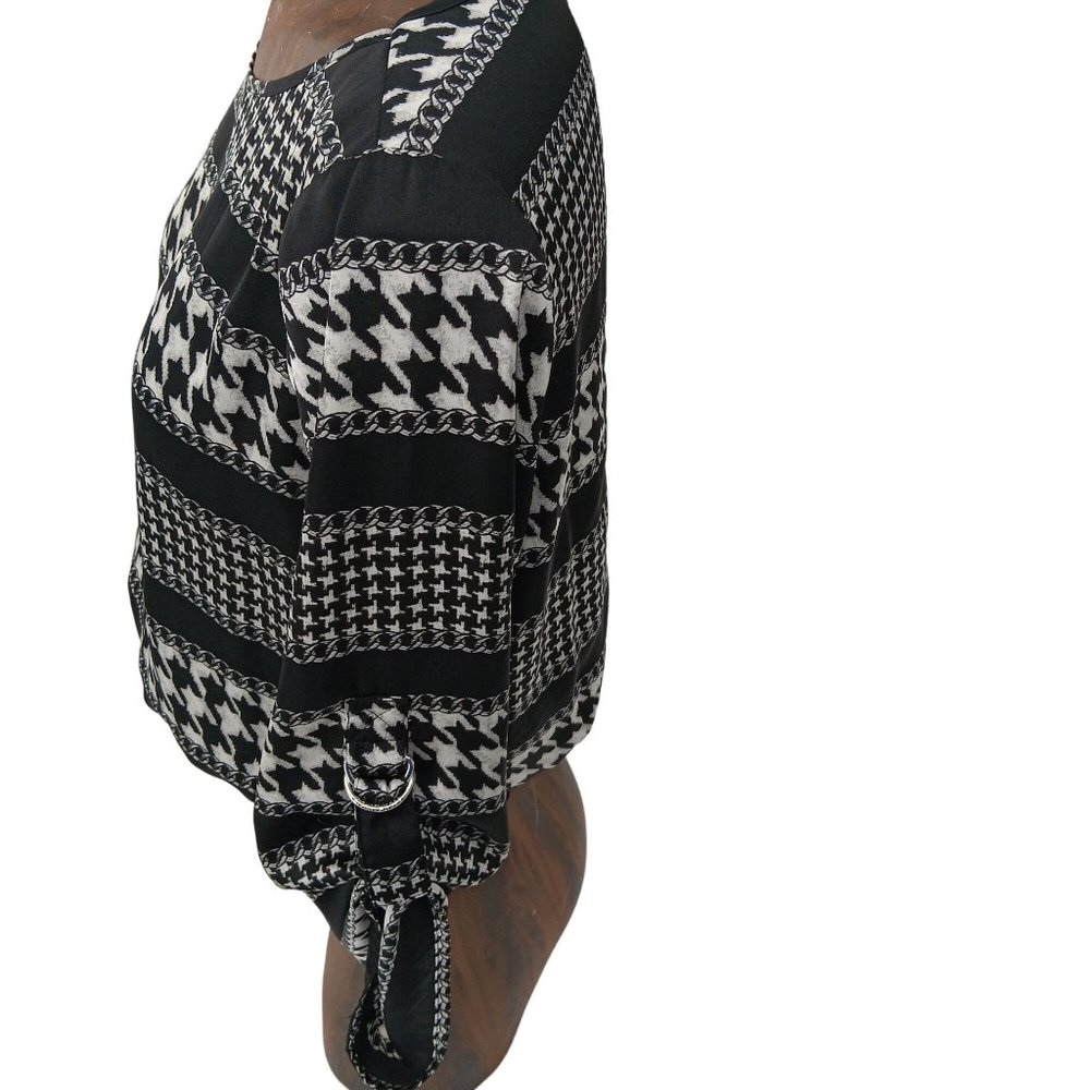 MICHAEL KORS BLACK &WHITE ROLL TAB-SLEEVE ELASTICIZED WAIST KIMONO TOP  XS - Picture 2 of 7